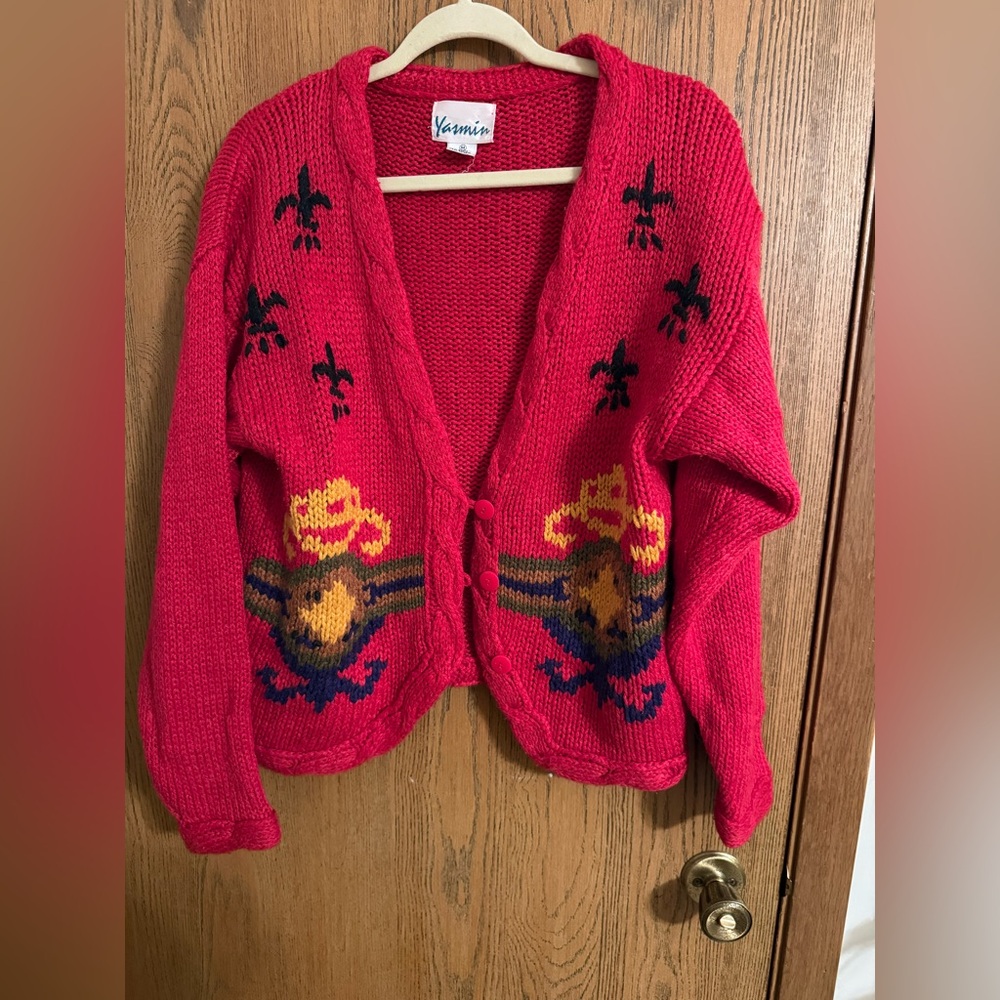 Vintage Red Women's Knit Cardigan Sweater